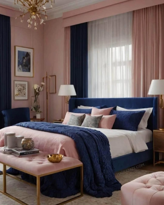 Navy Velvet and Pink Paneling