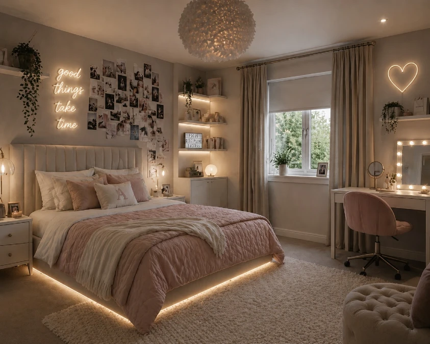 Neutral Blush Sanctuary With Ambient Glow