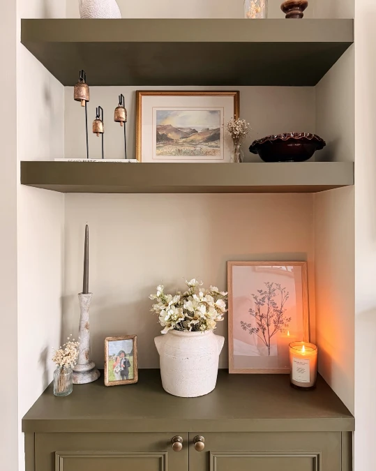 Olive Green Alcove Shelving