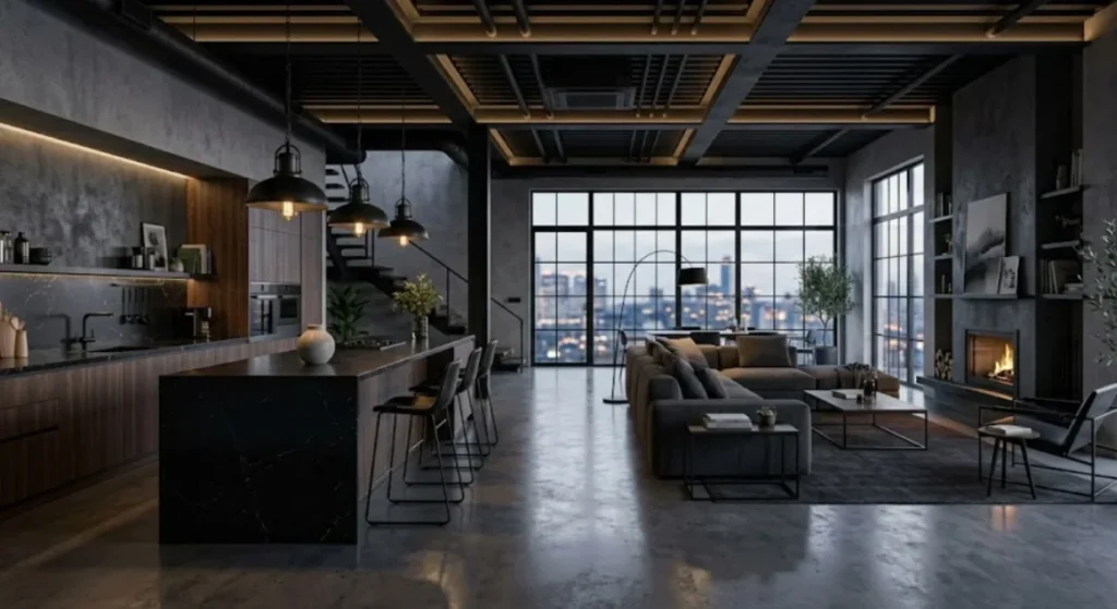 Open Loft Living Room With Floor To Ceiling City Views