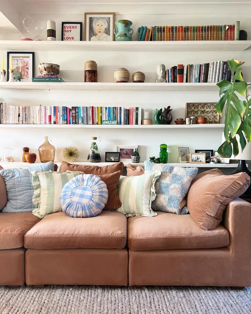 Open White Shelving with Playful Maximalist Decor