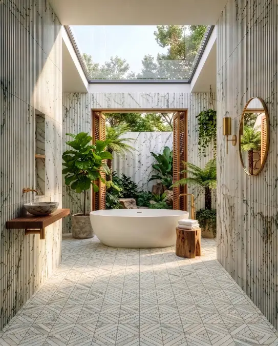Open a Skylit Bathroom to a Private Garden