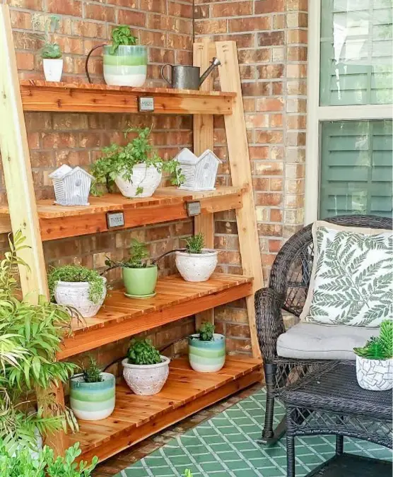 Outdoor Cedar Ladder Shelf