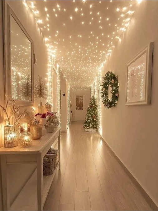 Overhead Fairy Lights and Glowing Corridors