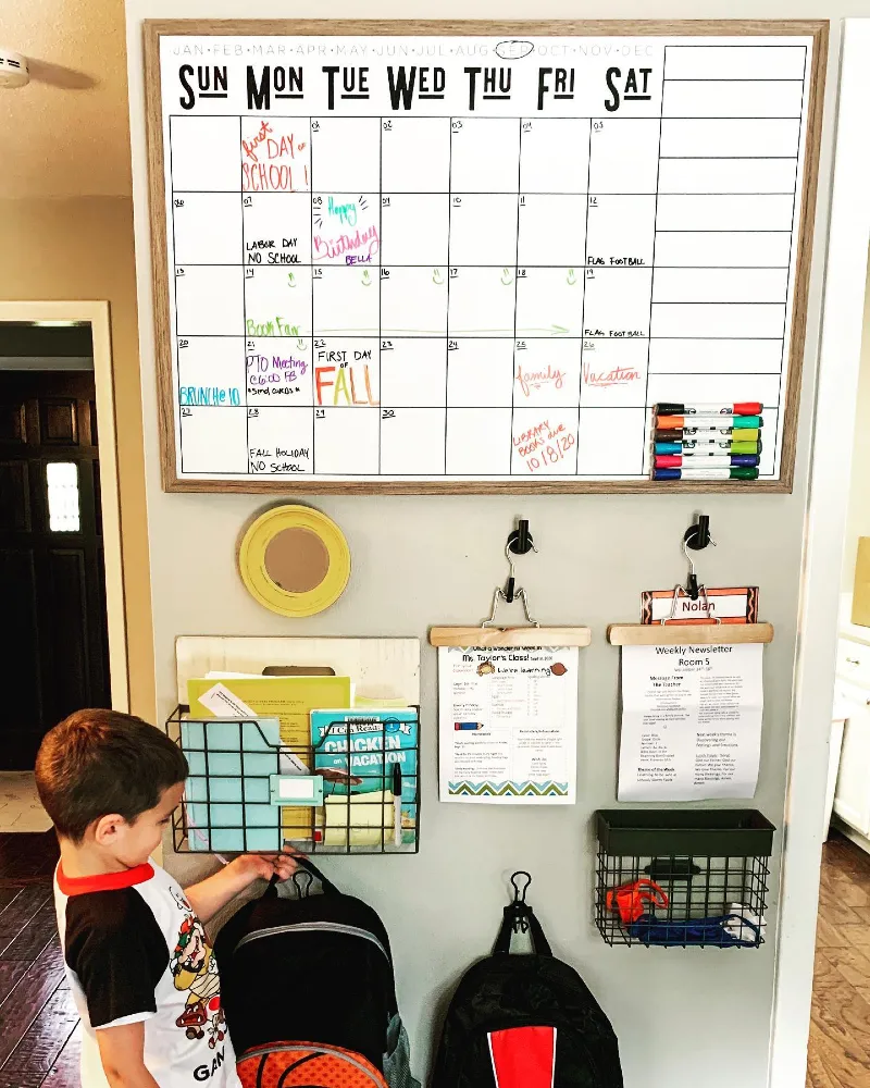 Oversized Dry-Erase Wall Calendar with Wooden Pants Hanger Clip Displays
