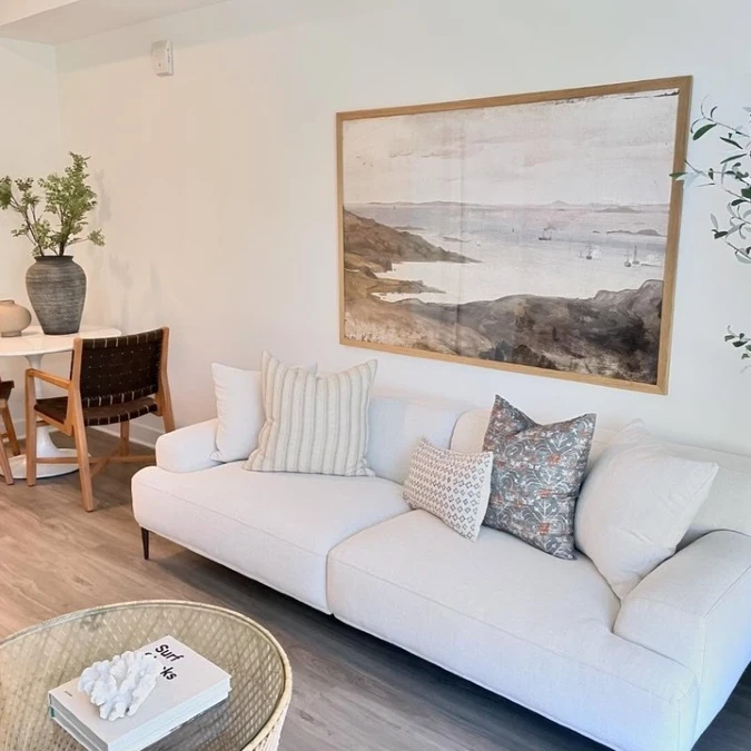 Oversized Landscape Painting With Natural Wood Framing