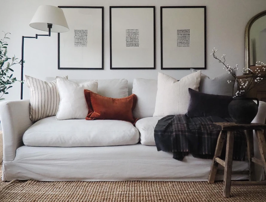 Oversized Mat Triptych With Abstract Line Art