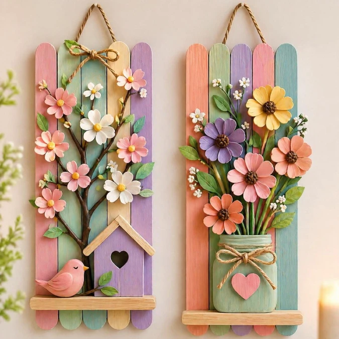 Pastel Painted Wood Stick Art