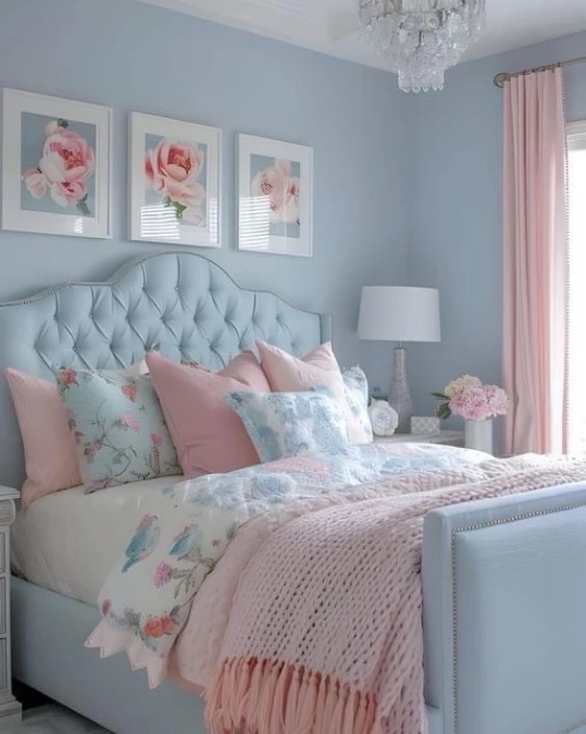 Pastel Palette Bedroom With Classic Tufted Bed