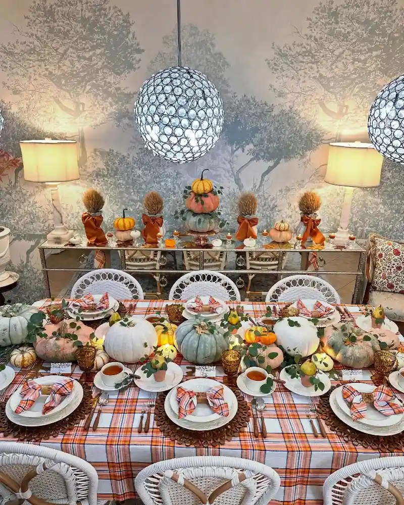 Plaid Linens with Heirloom Pumpkin Centerpieces