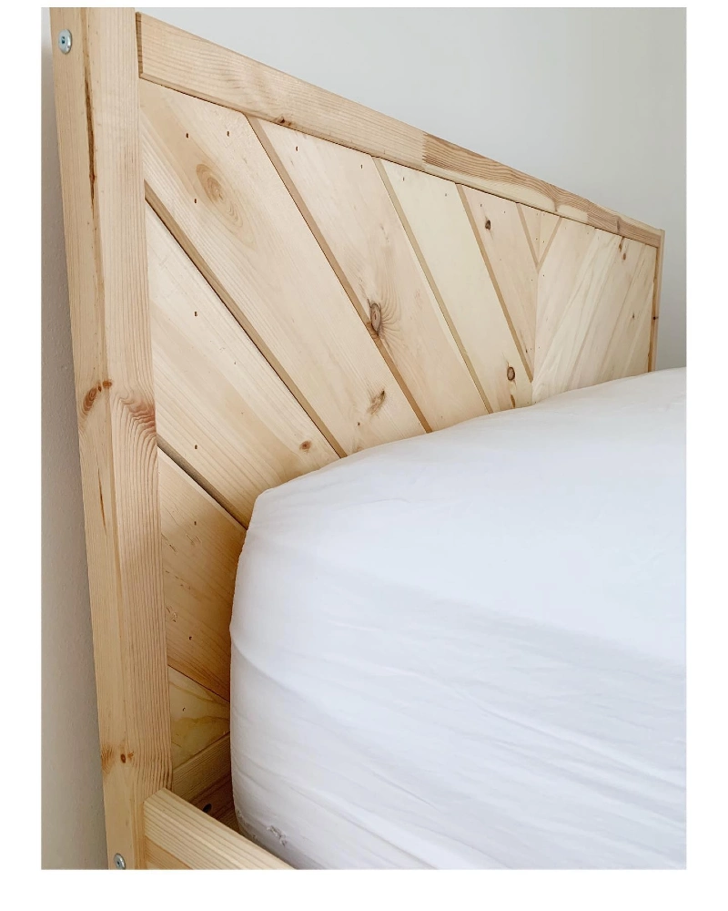 Raw Pine Diagonal Chevron Board Headboard Frame