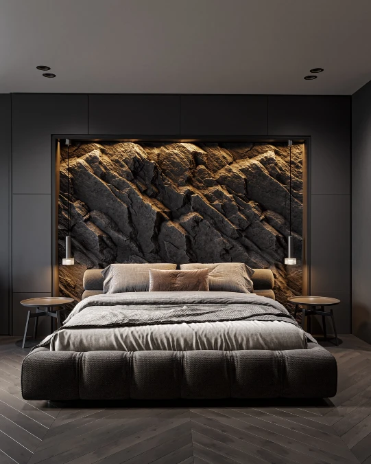 Raw Stone Accent Wall Framed In Matte Black