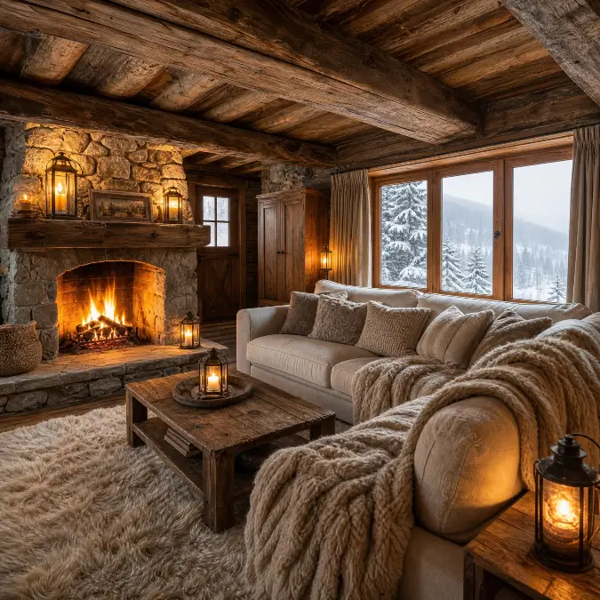 Rustic Cabin Textures and Lantern Light
