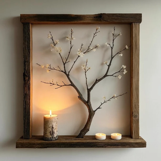 Rustic Illuminated Branch Shelf