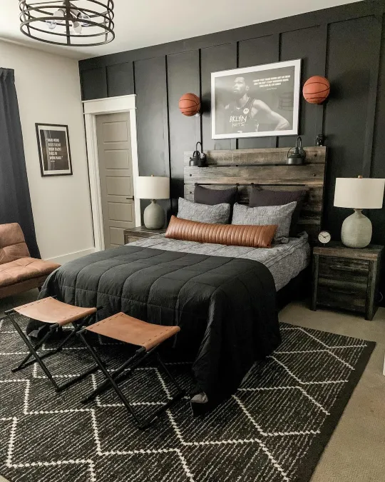 Rustic Sports Bedroom With Grounding Leather Accents