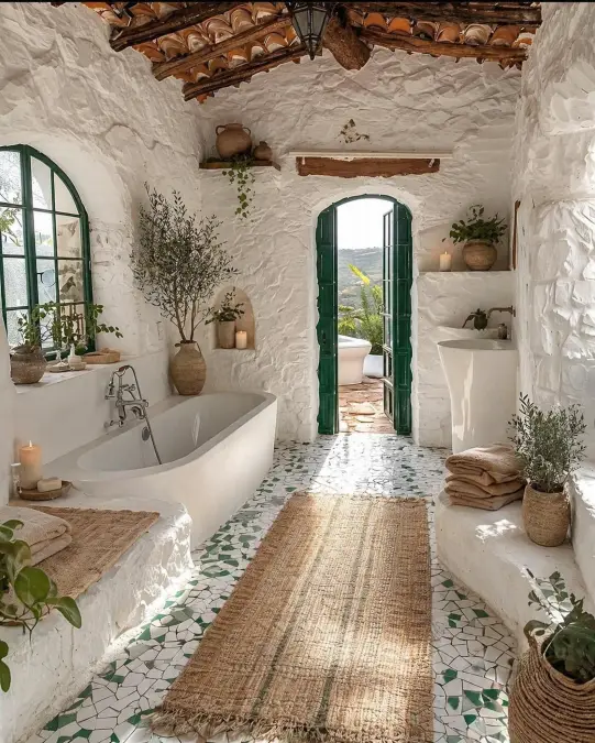 Rustic Stone Walls and Freestanding Soaking Tubs