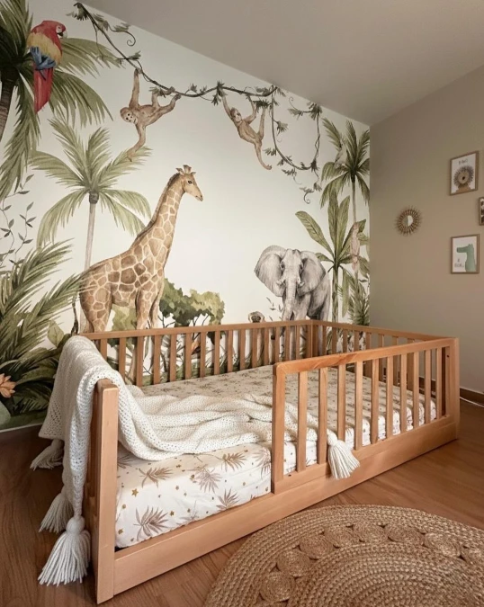 Safari Mural Floor Bed With Earthy Textures