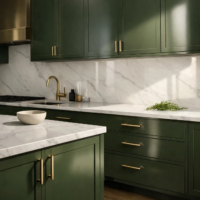 Satin Finish Olive Green Cabinets