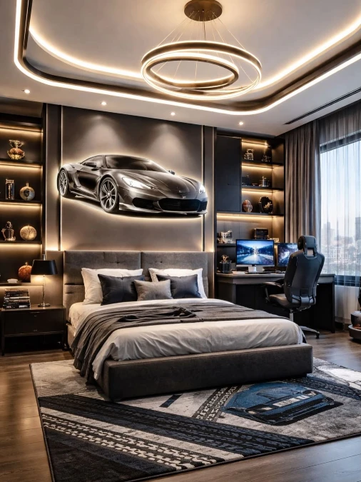 Sleek Automotive Lounge with Dramatic Lighting