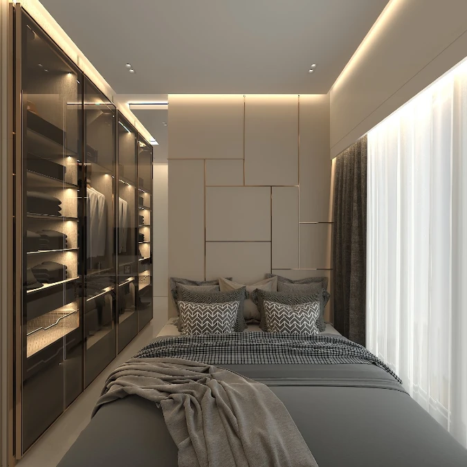 Smoked Glass Closets And Geometric Panels