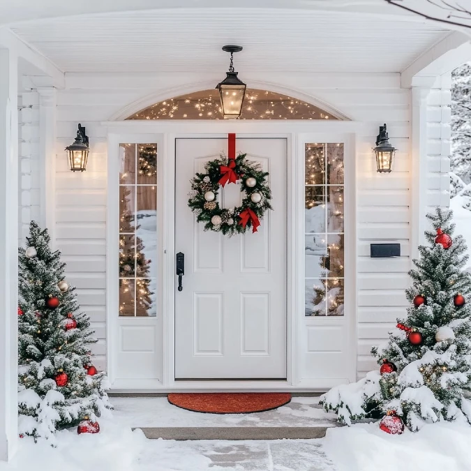 Snowy Flocked Entryway