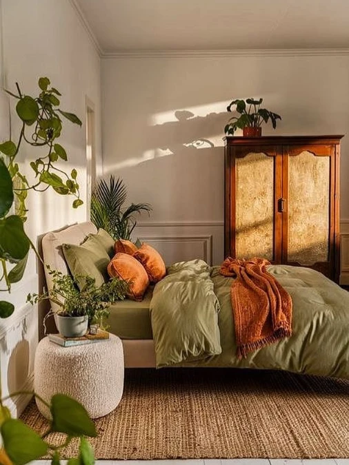 Soft Sage Bedding And Vintage Wood