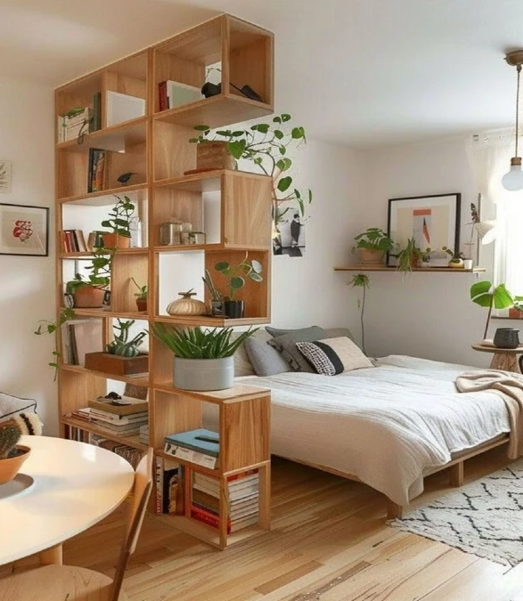 Stepped Oak Bookshelf Screen