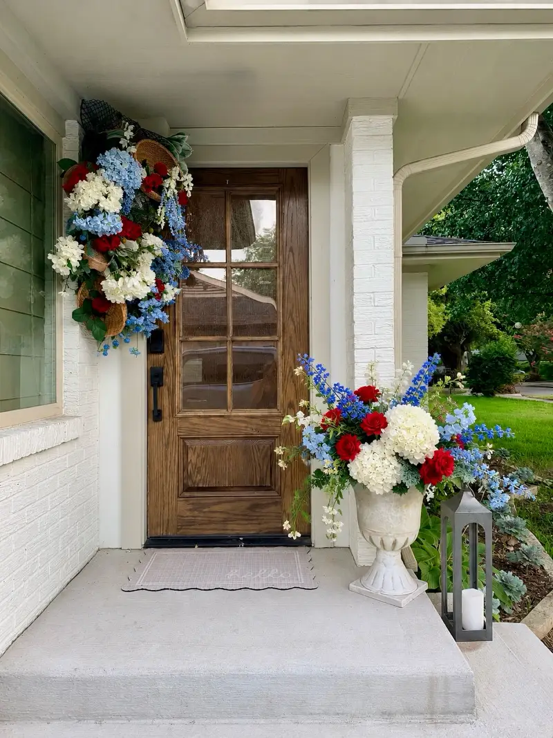 Stone Urn Arrangement with Hanging Floral Basket Swag