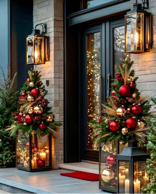 Structural Metal Lanterns and Crimson Color Blocking