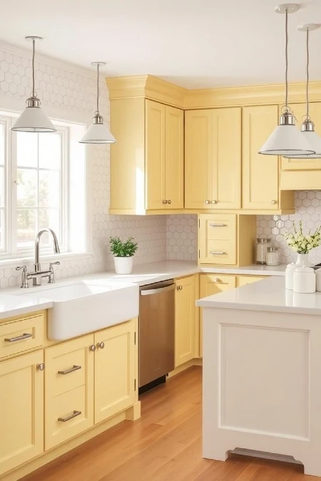 Sunlit Farmhouse Kitchen in Soft Yellow