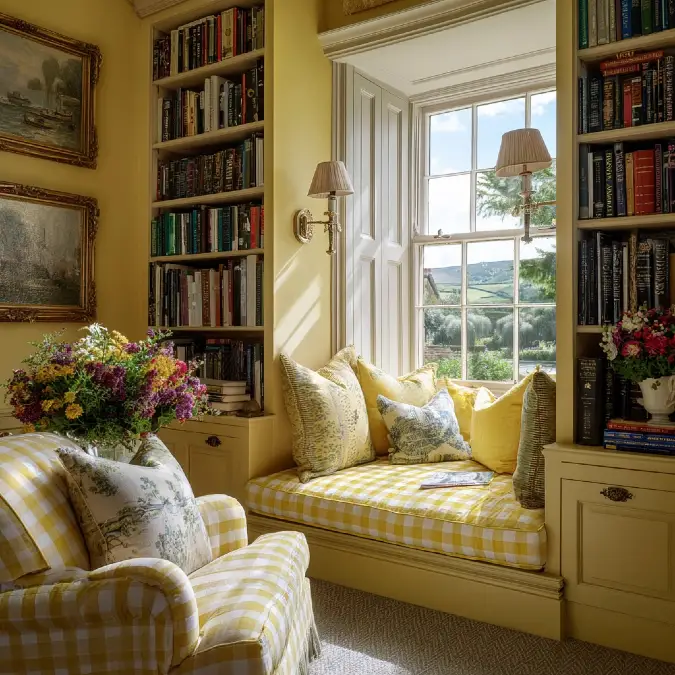 Sunlit Reading Nook with Gingham Patterns
