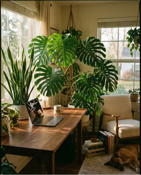 Surround a Sunlit Home Office With Oversized Leaves