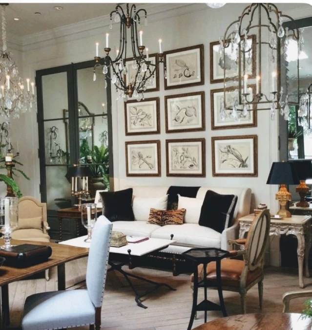 Symmetrical Grid Gallery Wall With Botanical Prints