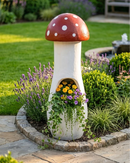 Tall Red Garden Mushroom Planter