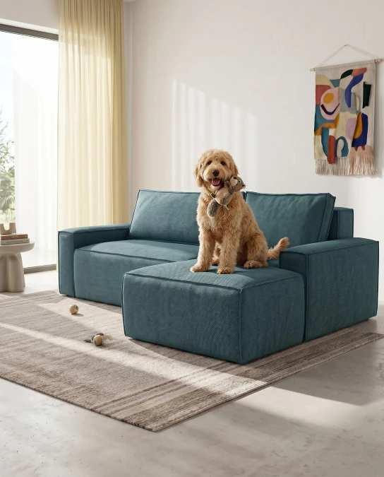 Teal Basketweave Sectional Stands Up To Playful Paws