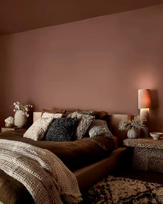Terracotta Walls With Dark Chocolate Bedding