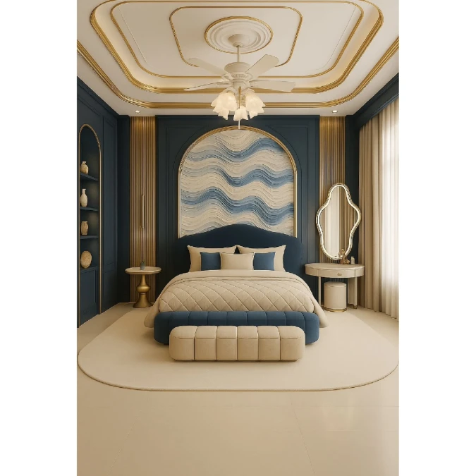 Textured Navy Arches And Gold Ceiling Trim