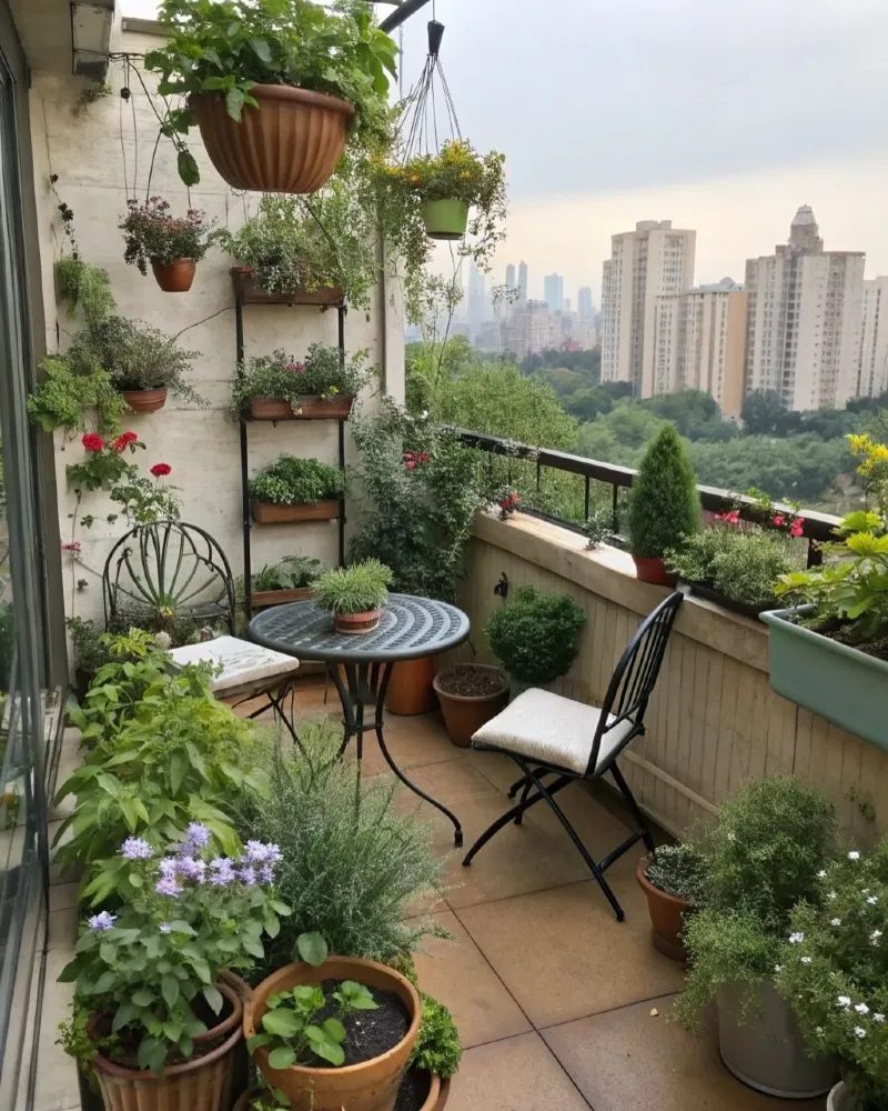 Tiered Planter Wall with a Cozy Bistro Dining Corner