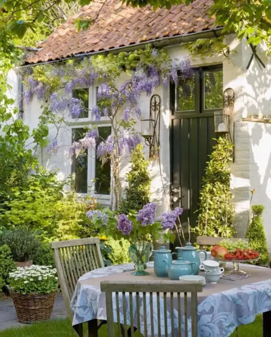 Trailing Floral Vines Frame Outdoor Dining Zones