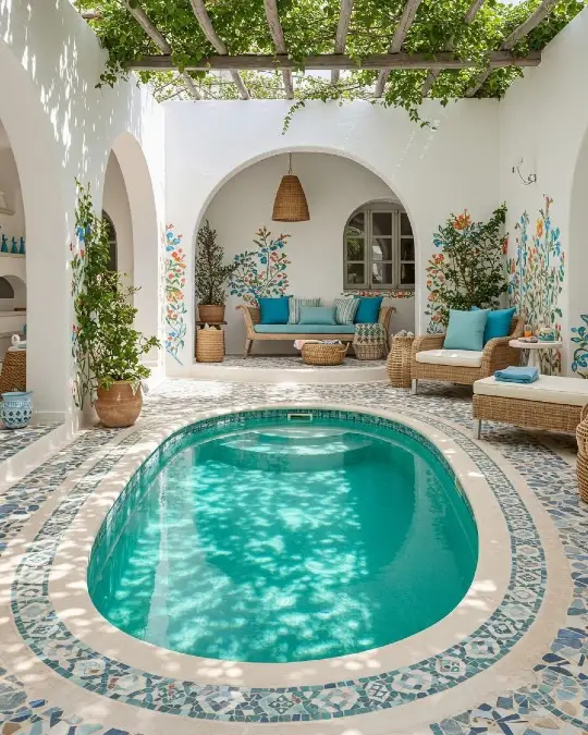 Turquoise Plunge Pools and Painted Stucco Walls