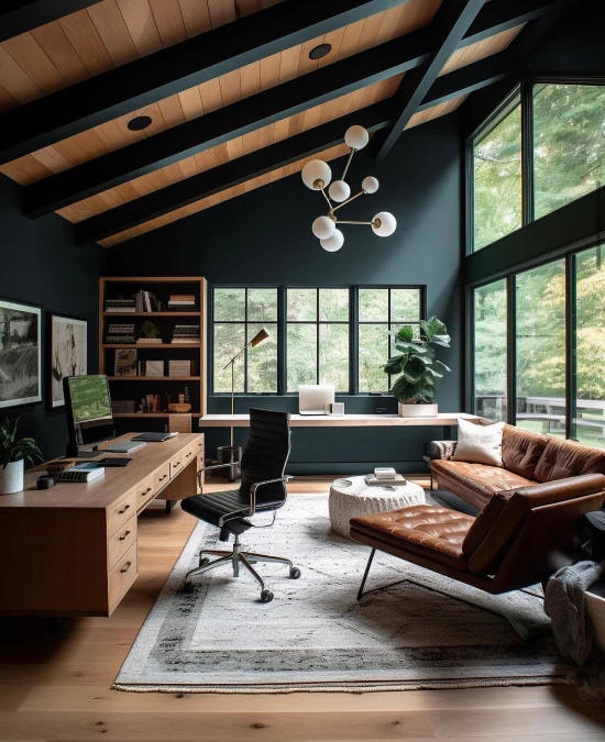 Vaulted Wood Ceilings Frame A Forest View Office