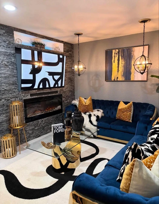 Velvet Seating And Textured Stone Walls