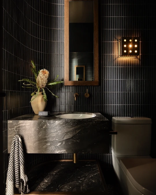 Vertical Black Tiles and Heavy Marble
