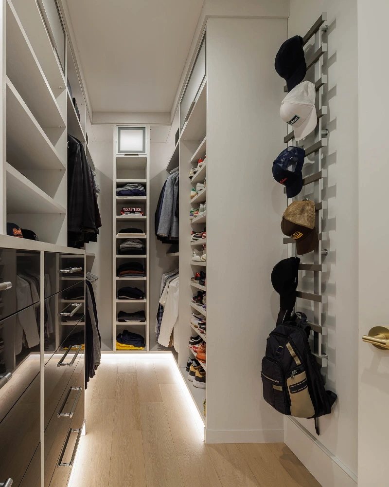 Vertical Wall-Mounted Hat Rack and Minimalist Narrow Closet