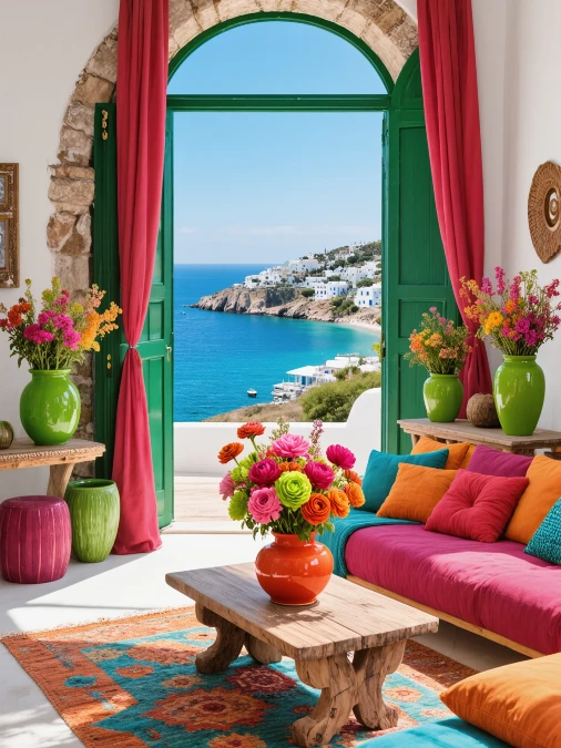 Vibrant Coastal Colors and Raw Wood Accents