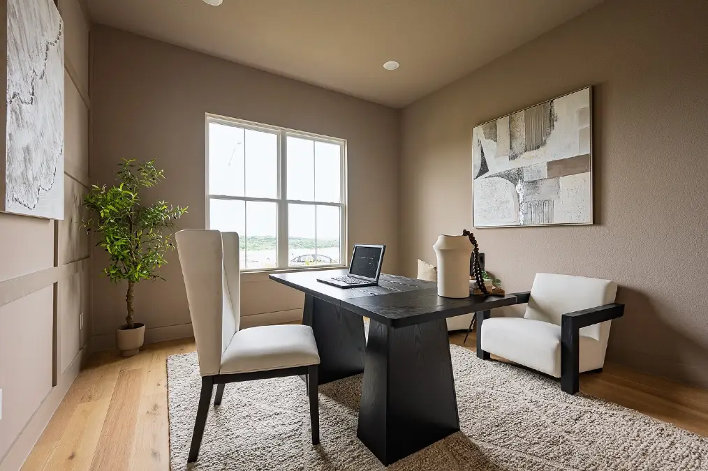 Warm Taupe Home Office With Black Accents