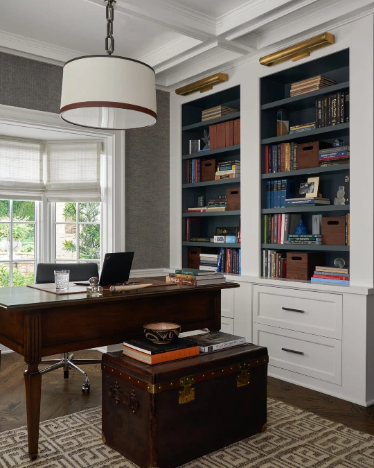 White Shelves With Dark Blue Paint