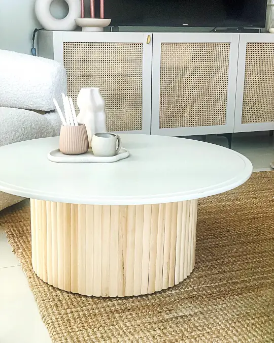 White Top Round Table With Fluted Base
