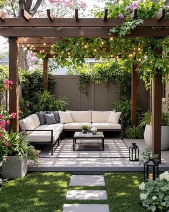 Wooden Pergolas Define Open Concept Backyards