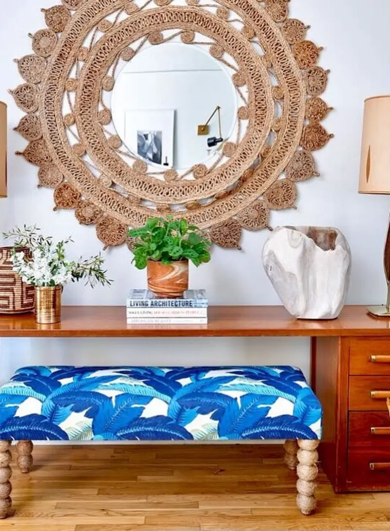 Woven Jute Medallion Mirror with Intricate Petal Border
